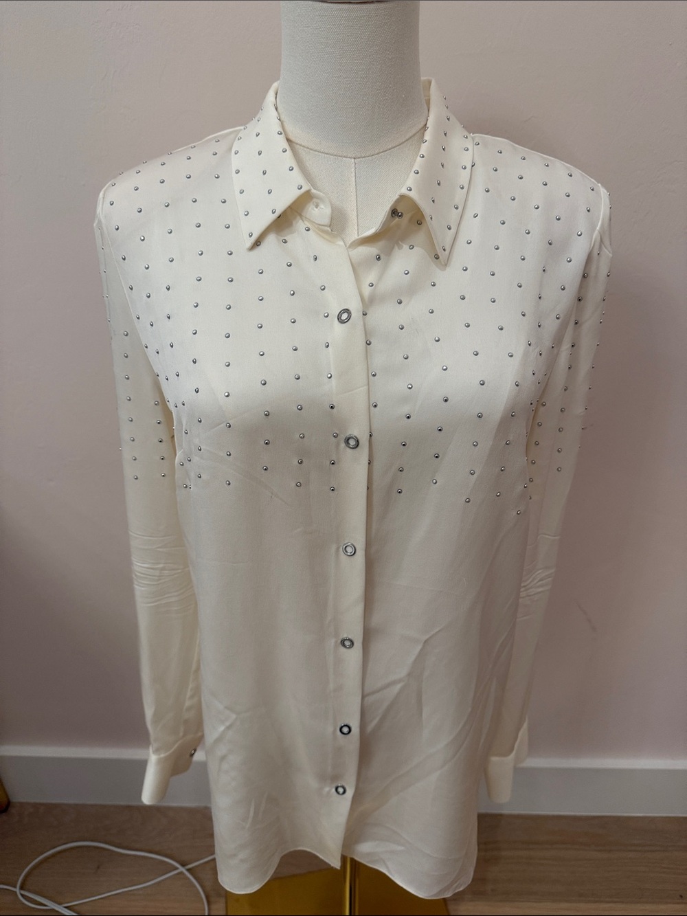 Elie Tahari Cream Studded Button-Up Blouse